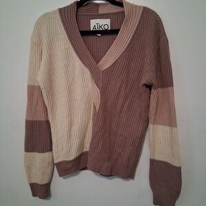 AIKO Women's Colorblock Cardigan - Cream and Brown